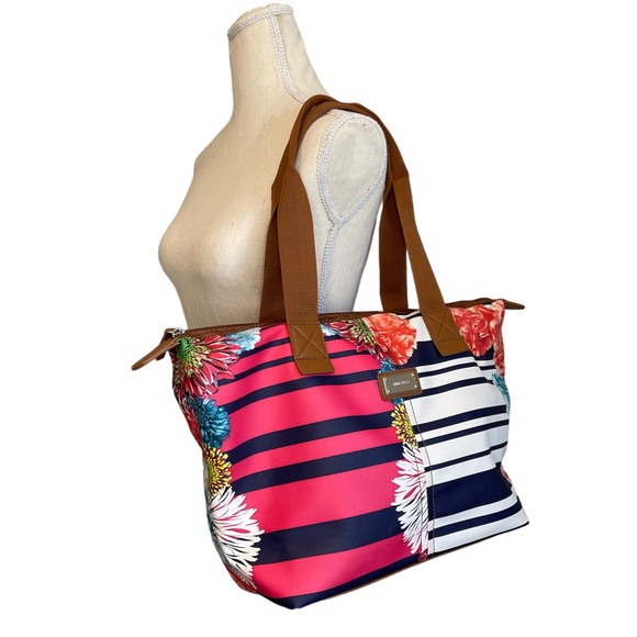 Nine West Floral Striped Faux Leather Tote Bag - Picture 3 of 15